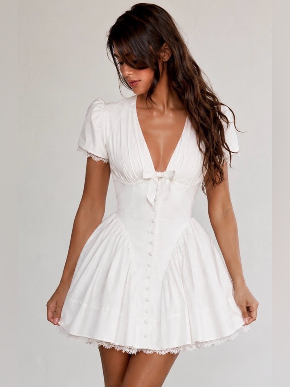 House of CB EMILIANA White Stretch Cotton Mini Dress - Picture 6 of 15